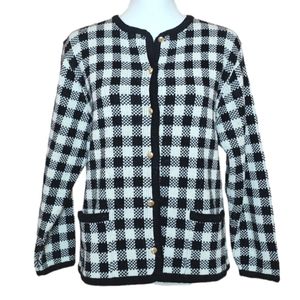 Specialty Collection Black & White Checkered Plaid Button Front Cardigan Sz S